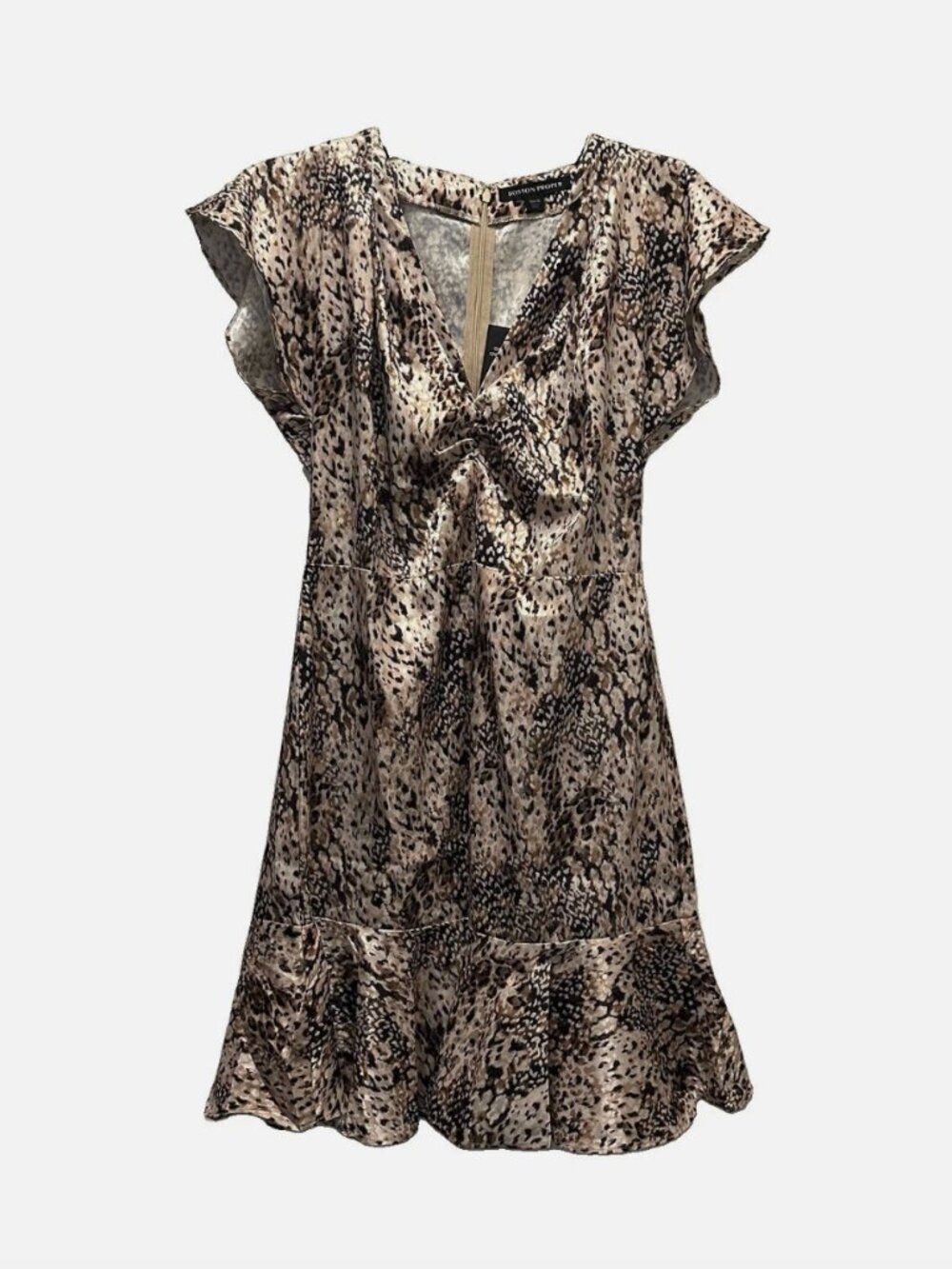 Boston Proper Animal Print Satin Flare Dress Women's Size 10 V-Neck NWT